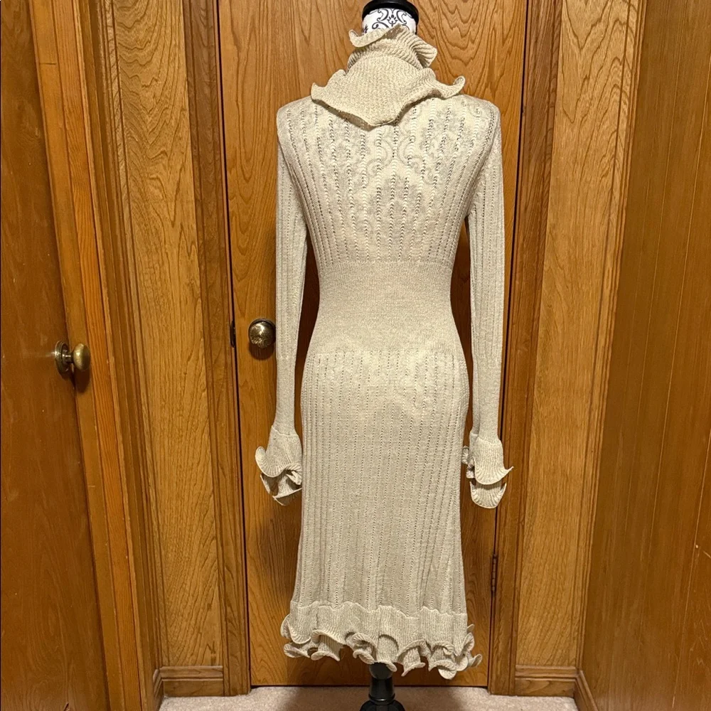 Boston Proper Tan Waterfall Ruffled Longline Cardigan with Ties Lightweight Med - Picture 8 of 11